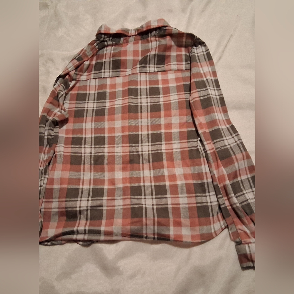 rue21 Coral and Gray Plaid Flannel Shirt - Picture 5 of 6